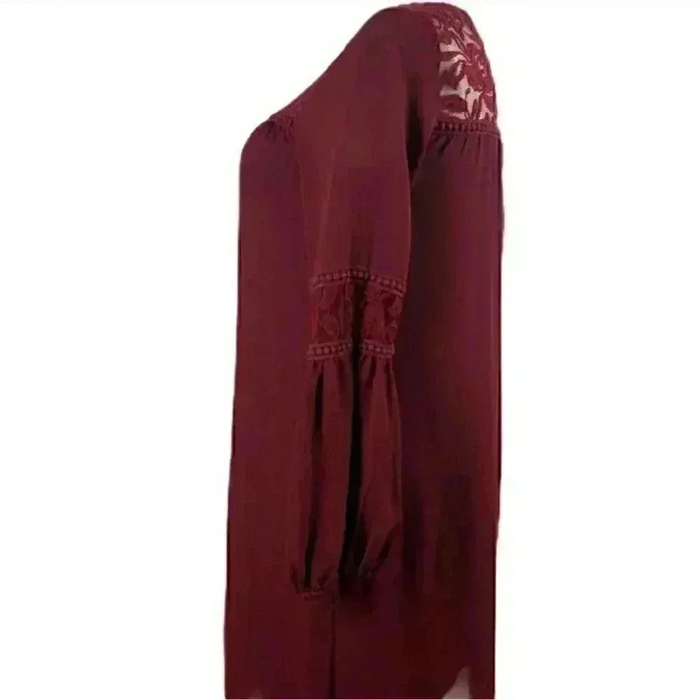 LUXOLOGY WOMEN'S MAROON LACE, ABOVE KNEE, LONG SLEEVE, LINED DRESS - Picture 3 of 10